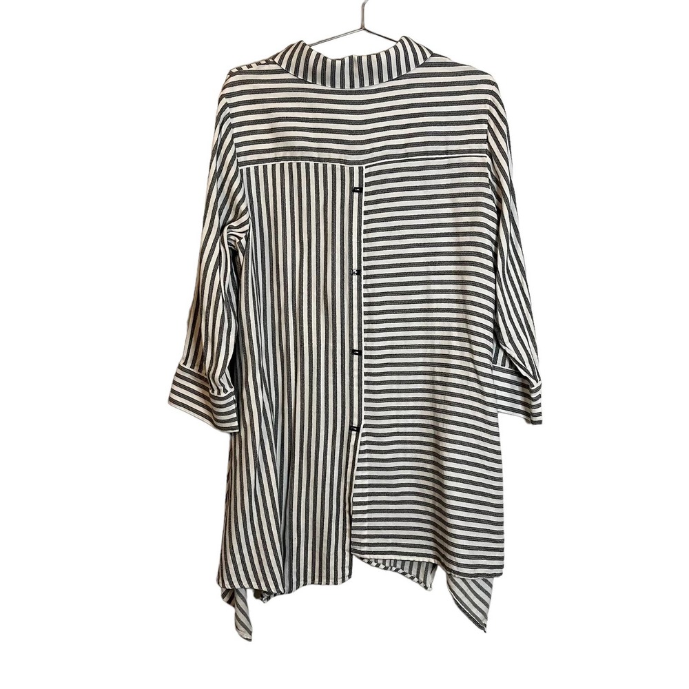 Soft Surroundings Womens Button Back Gray Striped Asymmetrical Tunic Top L - Picture 5 of 8